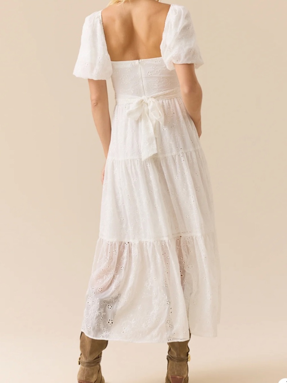 NWT Altar'd State White Eyelet Maxi Dress with Twist Front and Puff Sleeves - Picture 4 of 9